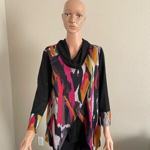 Ali Miles asymmetrical multicolored cowl neck top. Size Medium. Previously owned